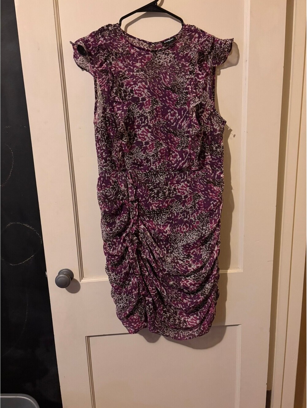Express purple printed ruched dress